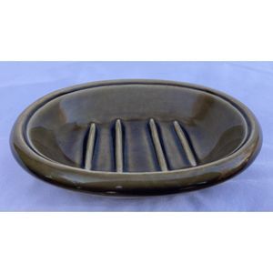 Villeroy Boch? Avocado Porcelain Soap Dish - Vintage Art Deco -Marked on Bottom